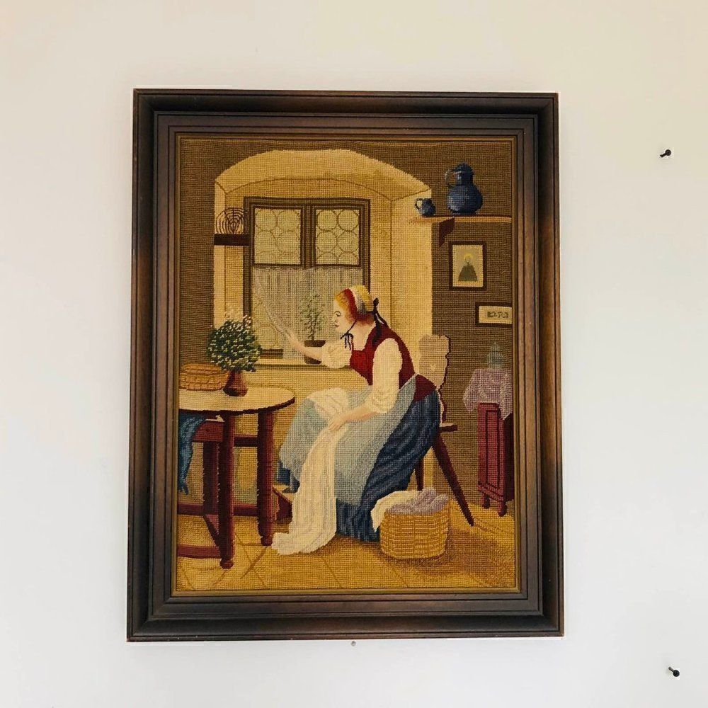 Embroidery Needlework Picture Handmade Vintage